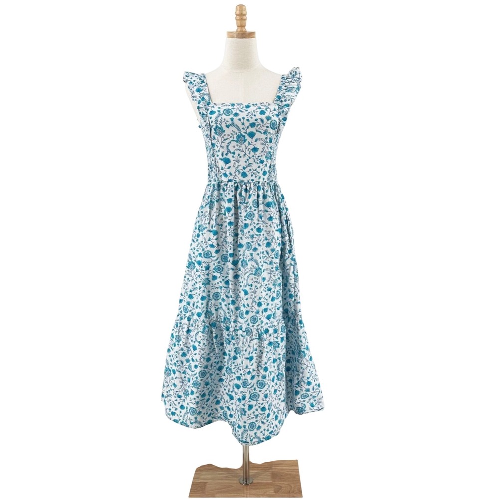 Draper James Maxi Dress XL Poplin Tiered Smocked Ruffle Cottagecore Prarie‎